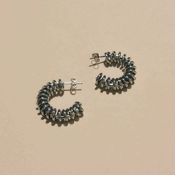 Silver hoop earrings N1193 - Picture 2 of 5